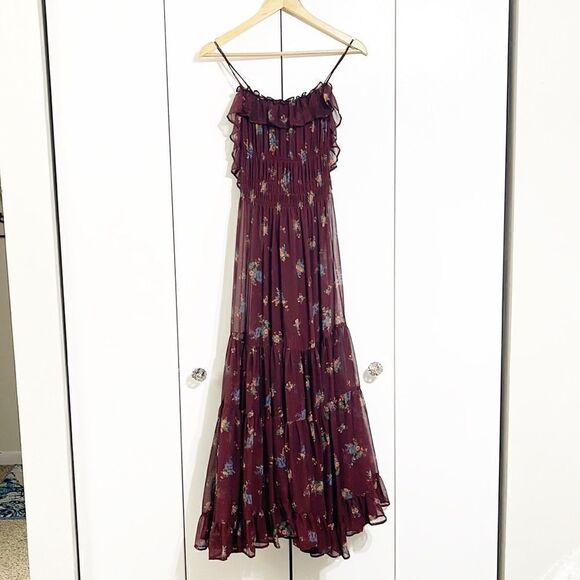 Free People Cloud Nine Chiffon Maxi Dress In Berry Combo Size S - Picture 7 of 9